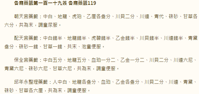各庙药签第119签
