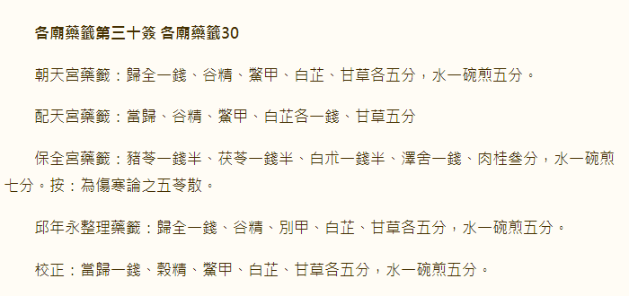 各庙药签第30签