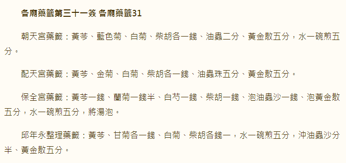 各庙药签第31签