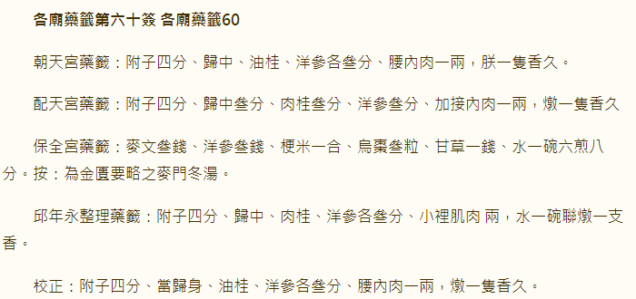 各庙药签第60签